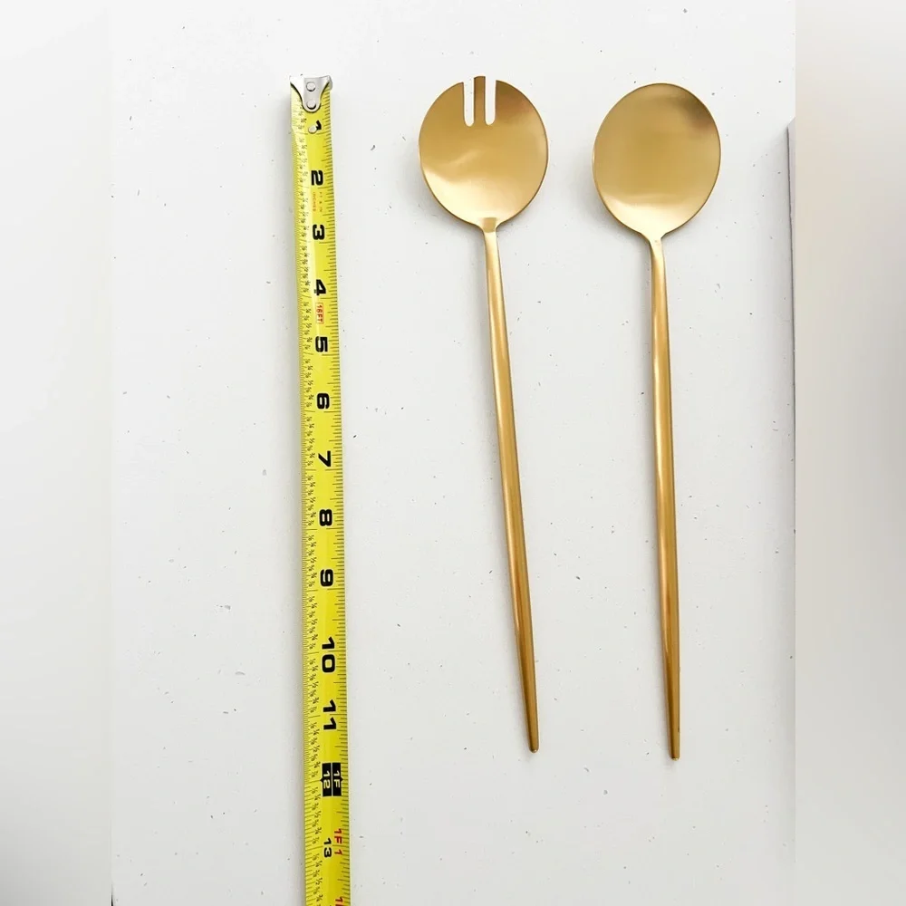 NWT Taja Collection Gold Salad Servers Stainless Steel Modern Entertaining Set